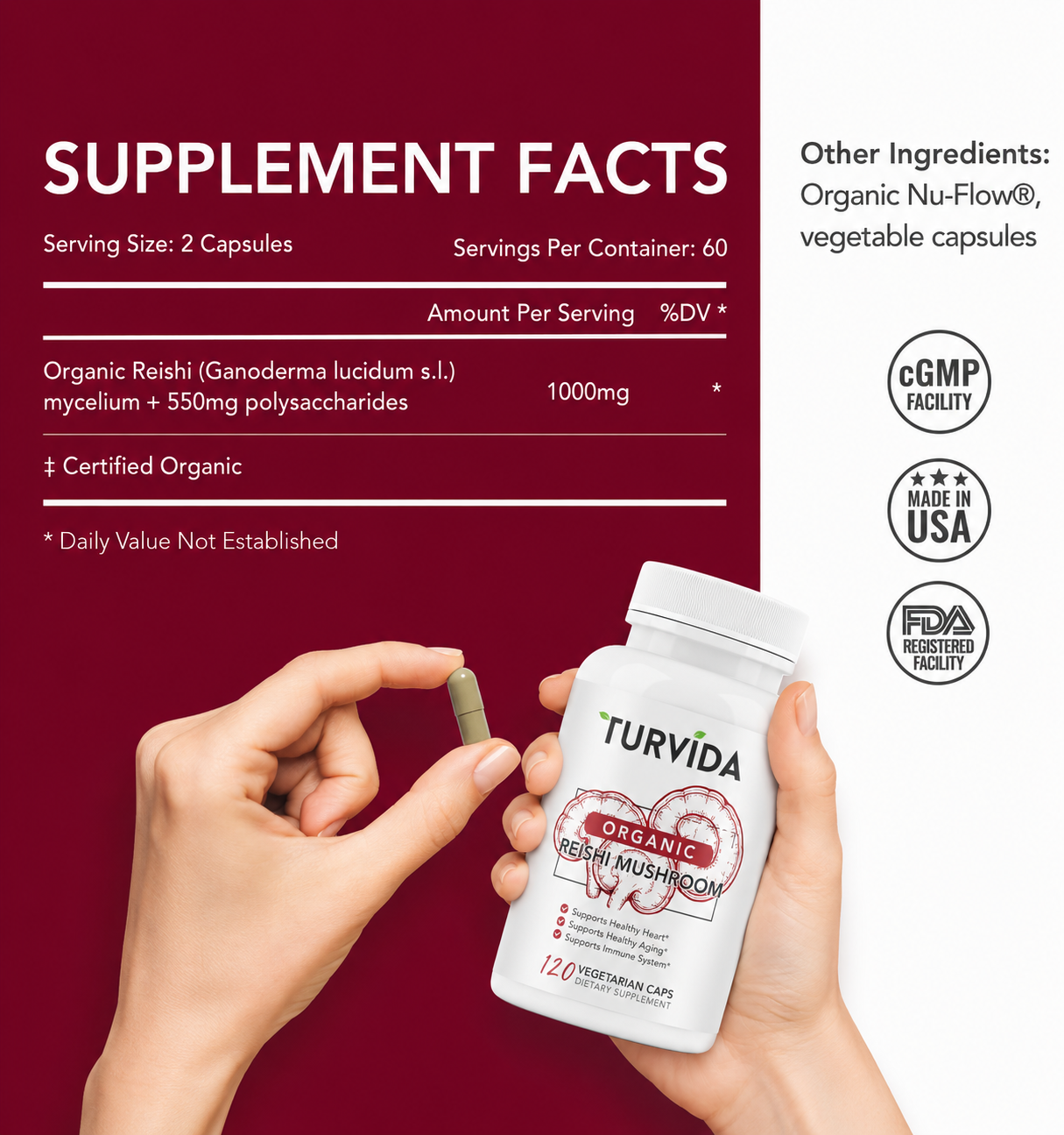 Organic Reishi Mushroom Powder | Ganoderma Lucidum Mycelium | Rich in Polysaccharides